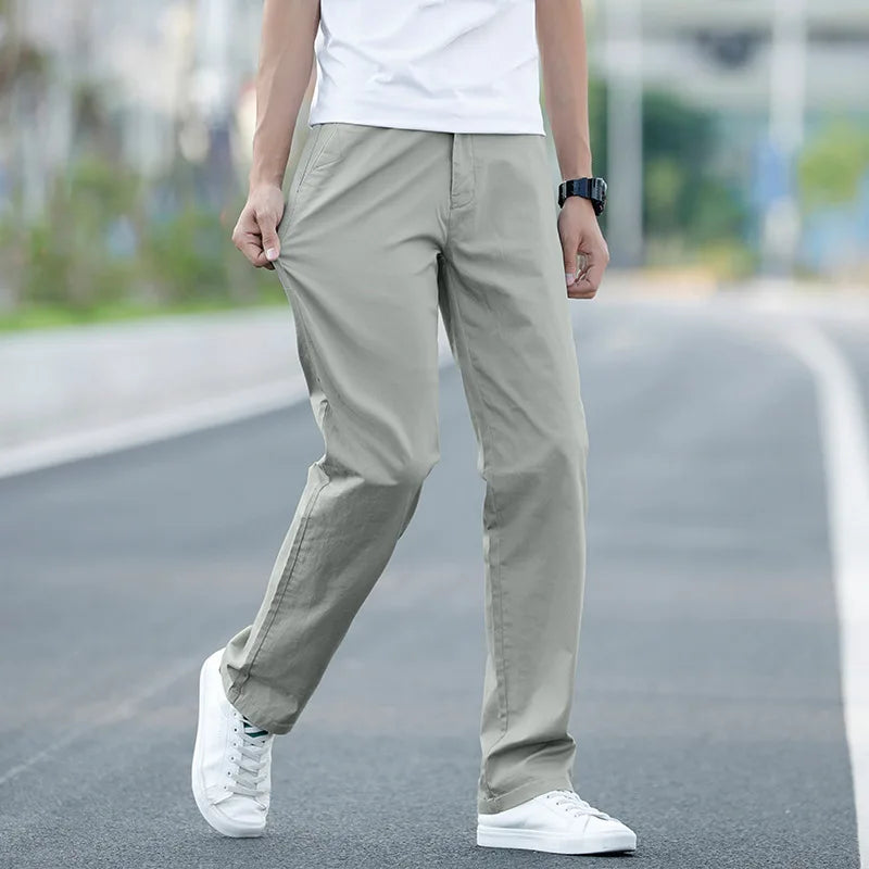 Men's Summer Lightweight Stretch Chino Pants – Loose Fit Cotton Trousers in Khaki, Blue, and Black – Plus Sizes 42 & 44
