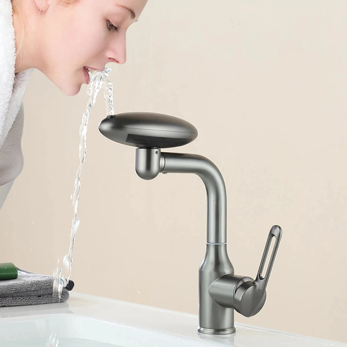 Multi-Functional Waterfall Basin Faucet with 4 Spray Modes, 360° Rotating Hot & Cold Sink Mixer Tap for Bathroom Use