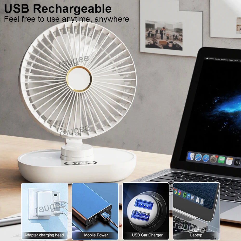 Compact USB Rechargeable Desk Fan with Digital Display – Small Portable Air Circulator for Desktop Use
