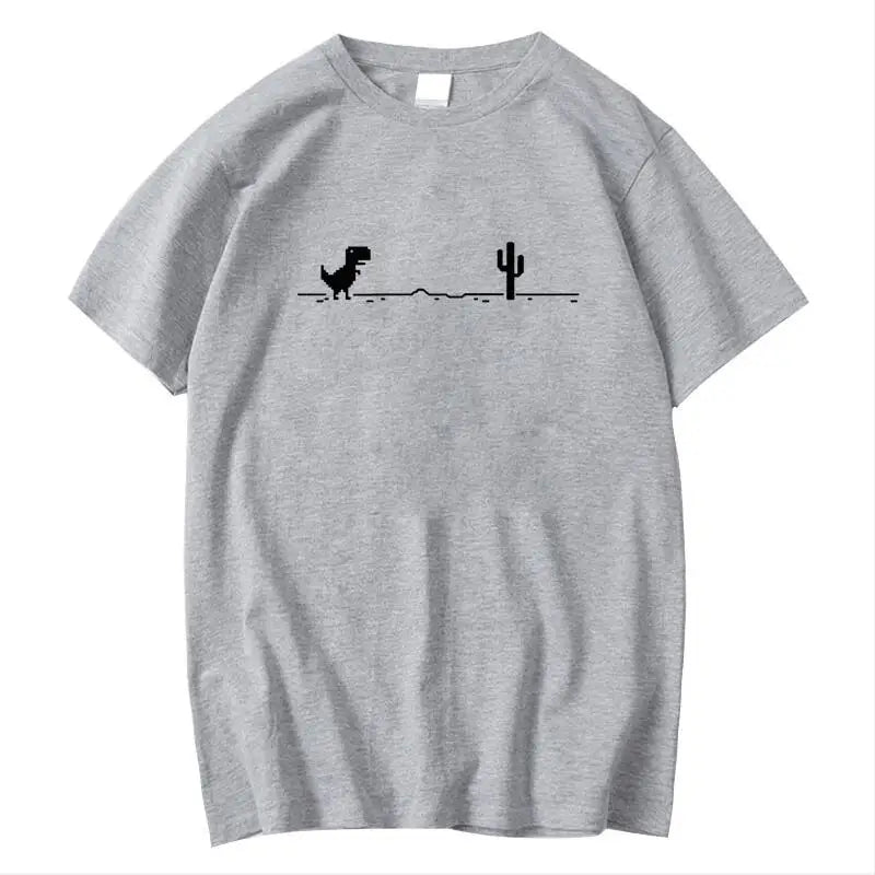 Men’s Summer Cotton T-Shirt with Funny Dinosaur & Cactus Print – Casual O-Neck Streetwear Tee, Soft & Comfy Basic Top