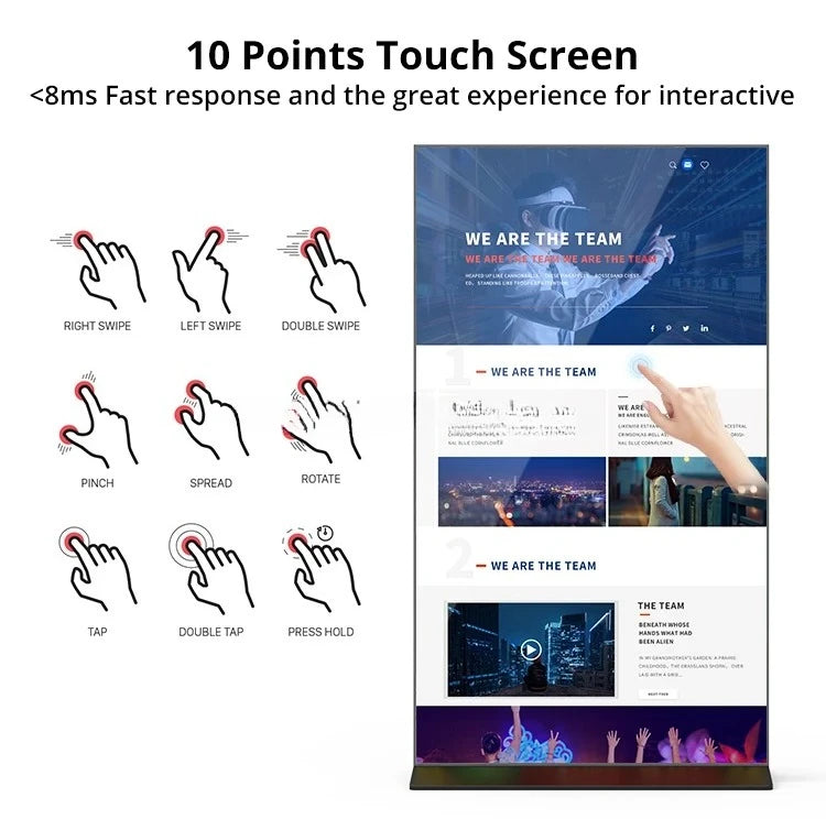 43"/55"/65"/75" Floor-Mounted 4K Ultra HD Vertical Touchscreen Advertising Display with WiFi and CMS Software – Indoor LCD Digital Signage Totem