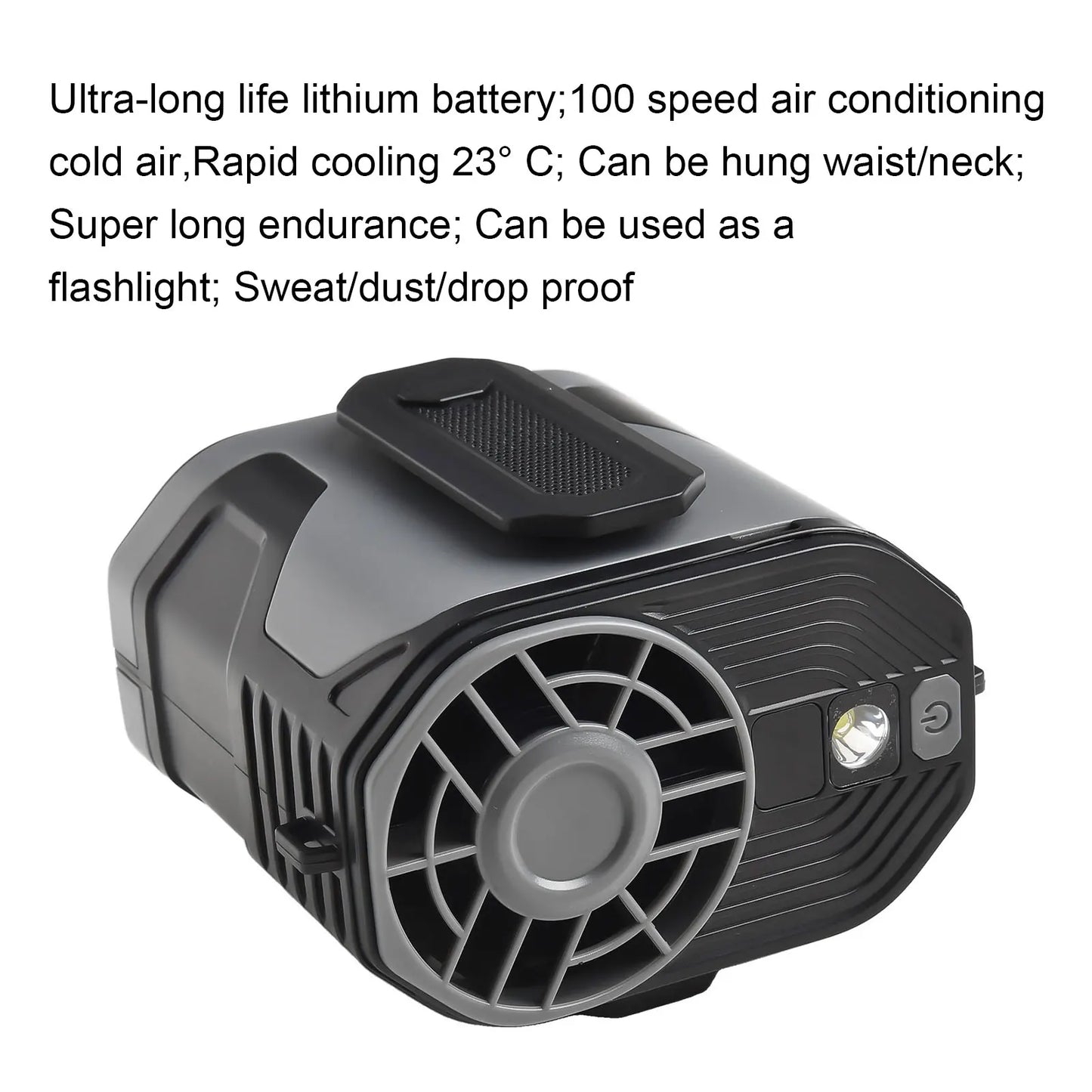 Portable Waist Clip Fan with Adjustable Speeds & LED Light – Hands-Free Cooling for Outdoor Activities