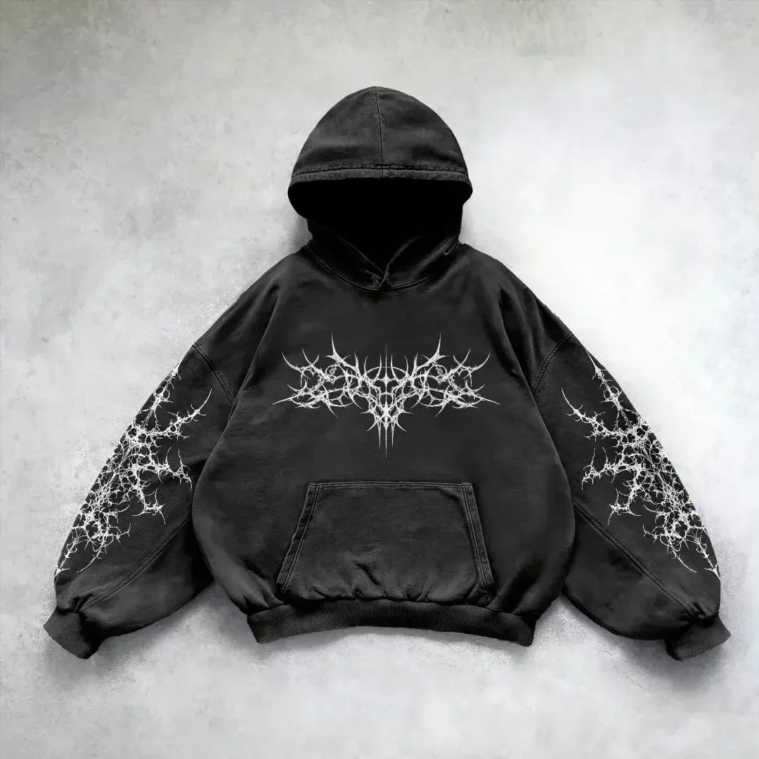Y2K Camouflage Leaf Print Hoodie – Unisex Retro Streetwear Loose Fit Hip Hop Sweatshirt for Men & Women