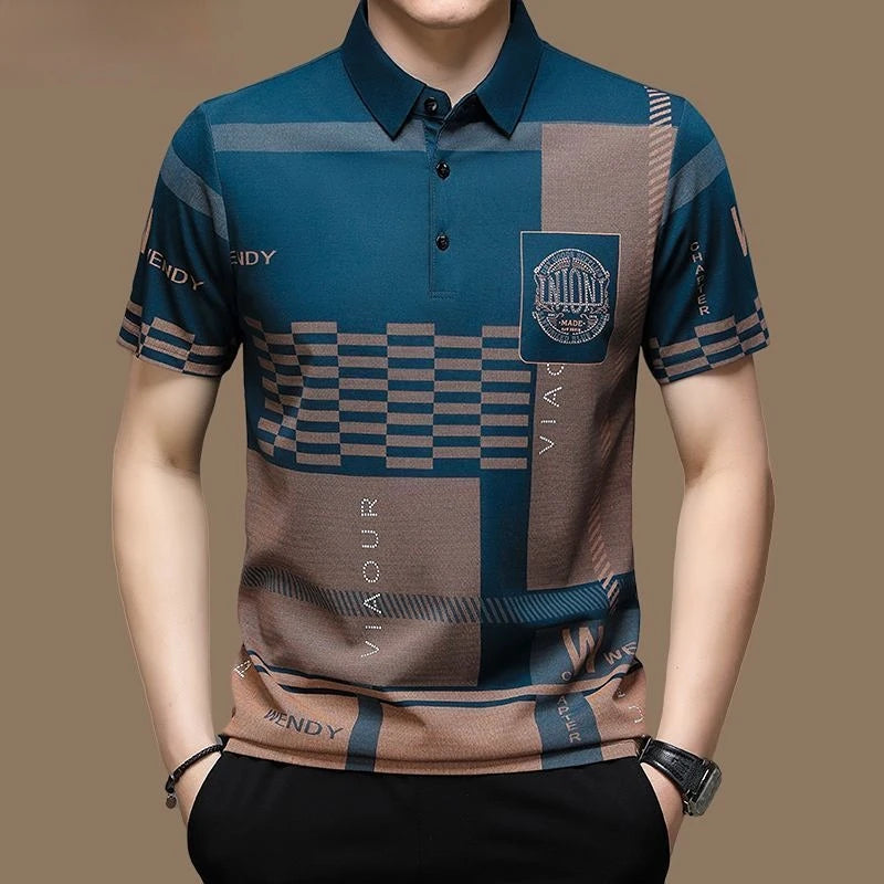Men’s Short Sleeve Polo Shirt – Casual Micro-Elastic Breathable Button-Up Top for Daily Wear and Fashion