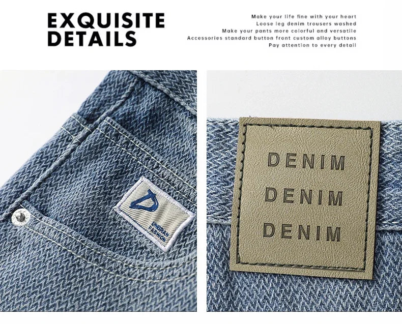 Vintage Men’s Baggy Jeans – Korean Style Starry Sky Fabric, Straight Fit Casual Denim Trousers, High Street Personalized Pants