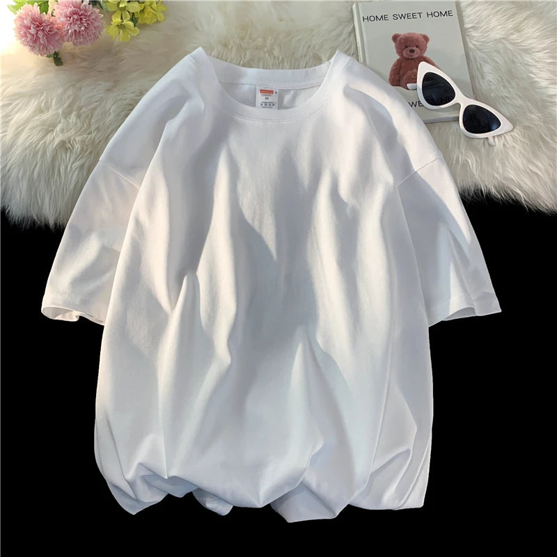 Unisex Oversized Heavyweight Cotton T-Shirt – 260gsm Basic Solid Color Hip-Hop Style Summer Tee