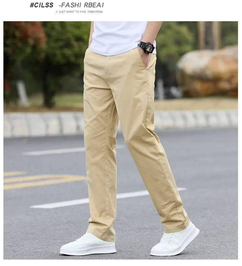 Men's Premium Cotton Chino Pants – Breathable Straight-Leg Casual Trousers (Waist Sizes 28 to 40)