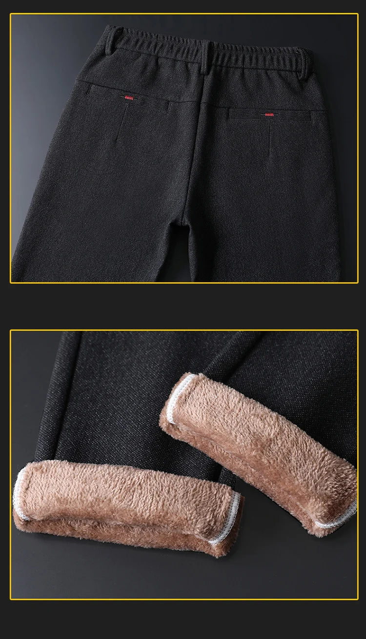 Men's Winter Fleece-Lined Slim Fit Pants – Thick Warm Straight-Leg Casual Business Trousers (Sizes 28-38)