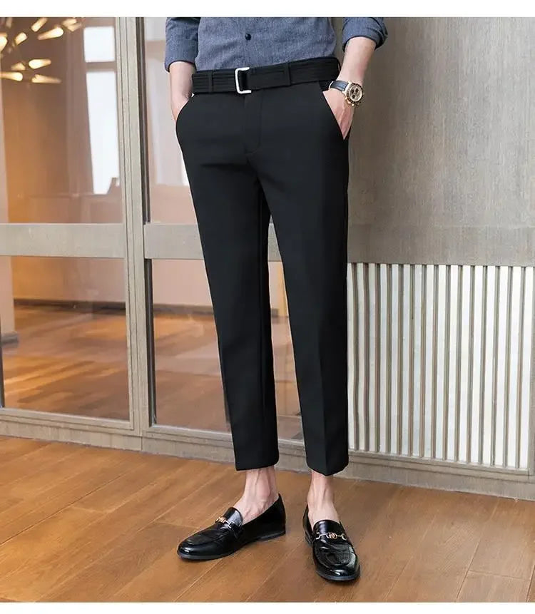 Men’s Korean-Style Slim Fit Summer Suit Pants – Lightweight Ice Silk Trousers, Business Casual Streetwear, Plus Sizes Available