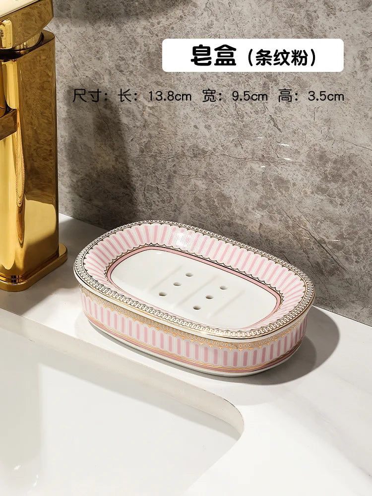 Luxury Ceramic Soap Dish with Irregular Stripes and Perforated Drainage – Household Bathroom Accessory with Washstand Gargle Cup