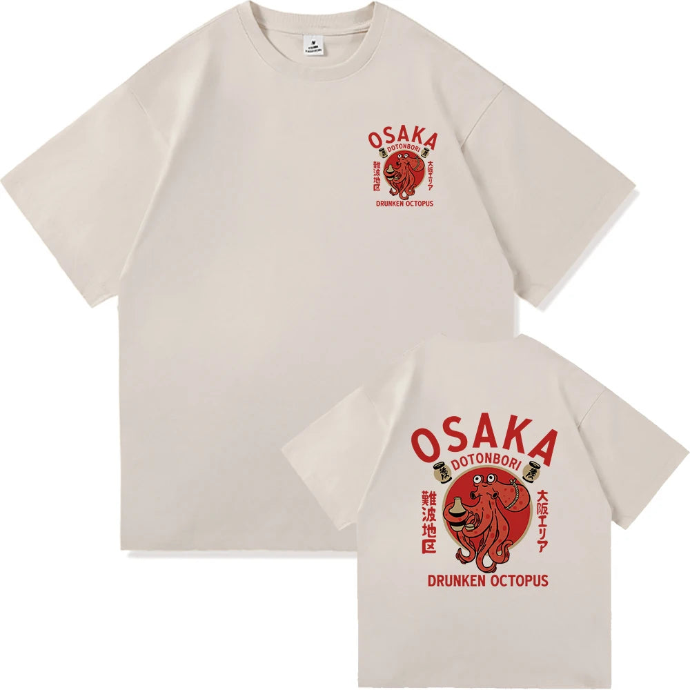 Osaka Dotonbori Drunk Octopus Graphic Tee – Unisex Harajuku-Style High-Quality Cotton T-Shirt for Men & Women, Perfect as a Couple’s Gift