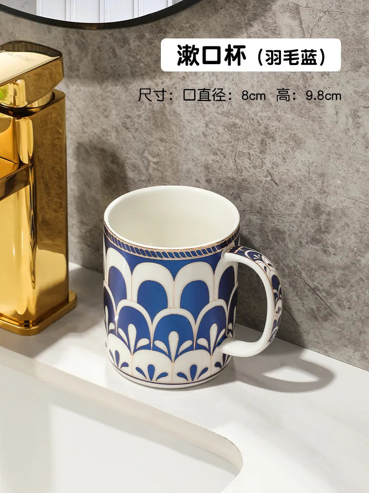 Luxury Ceramic Soap Dish with Irregular Stripes and Perforated Drainage – Household Bathroom Accessory with Washstand Gargle Cup