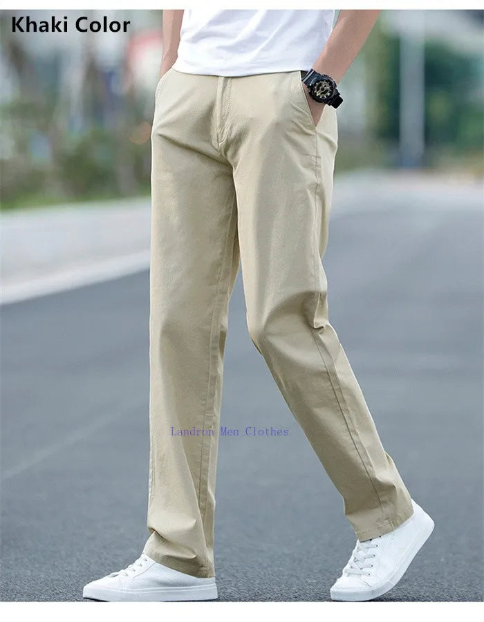 Men's Summer Lightweight Stretch Chino Pants – Loose Fit Cotton Trousers in Khaki, Blue, and Black – Plus Sizes 42 & 44