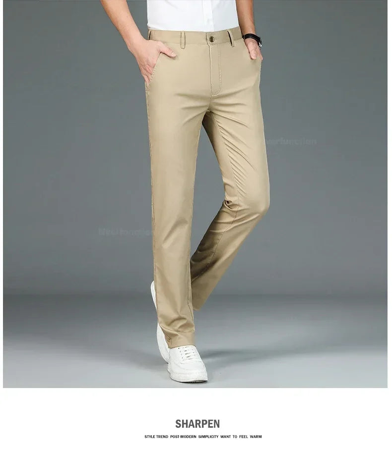 Men's Summer Bamboo Fiber Slim Fit Business Trousers – Breathable, Stylish Formal Long Pants for Casual or Office Wear