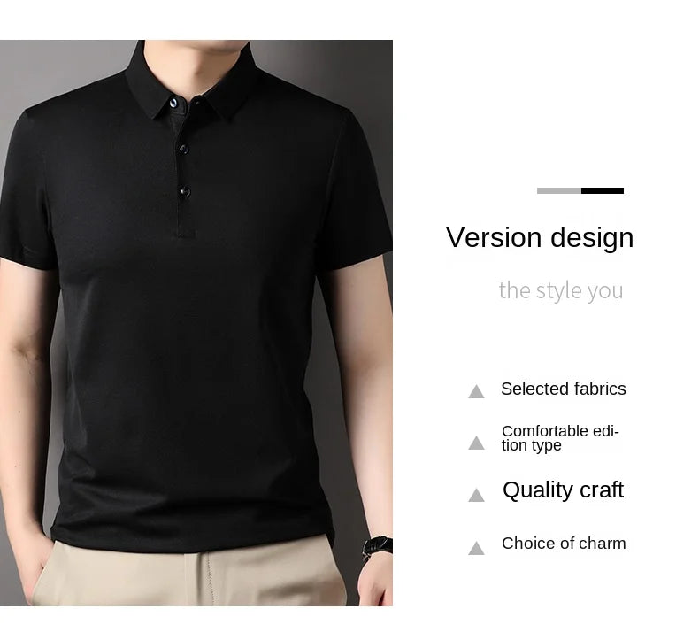 Premium Men's Polo Shirt – Luxury Summer Short Sleeve Casual Top Made with 4.7% Mulberry Silk – Plain Design, Elegant and Stylish 