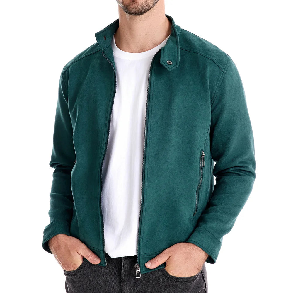 AIOPESON Men's Faux Suede Stand Collar Zip-Up Jacket Casual Business Trucker Coat