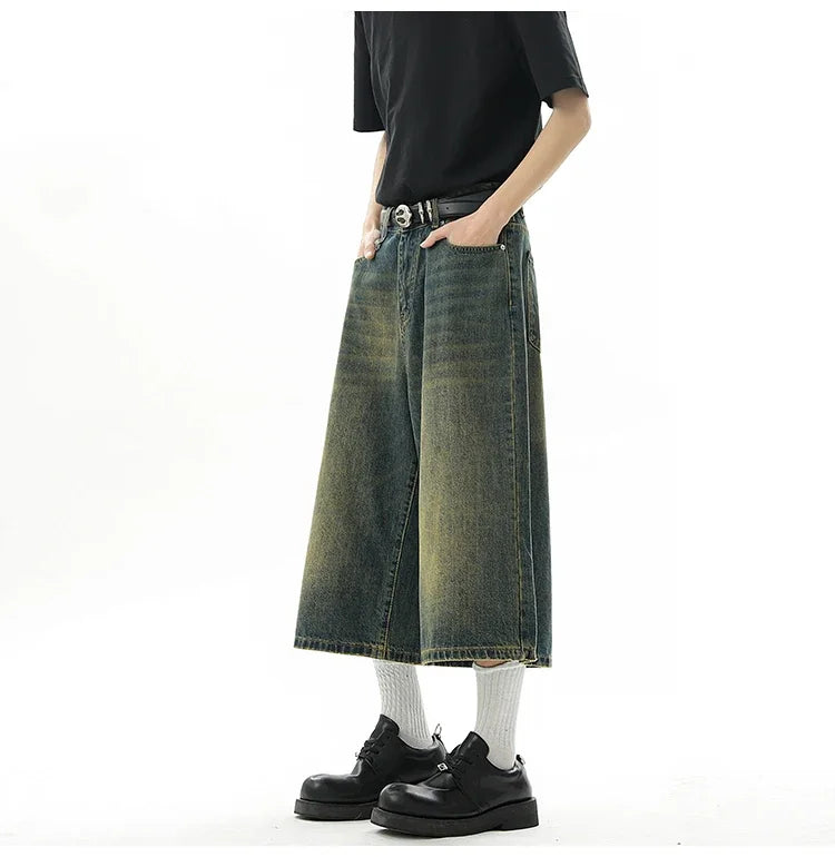 Men's Baggy Denim Shorts – Retro Y2K Casual Wide-Leg Calf-Length Jeans for Summer Streetwear