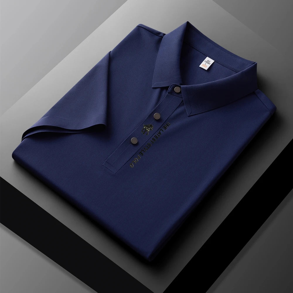 Men's Premium Printed Polo Shirt – Short Sleeve, Seamless Ice Silk, Breathable Golf & Business Casual Summer Tee