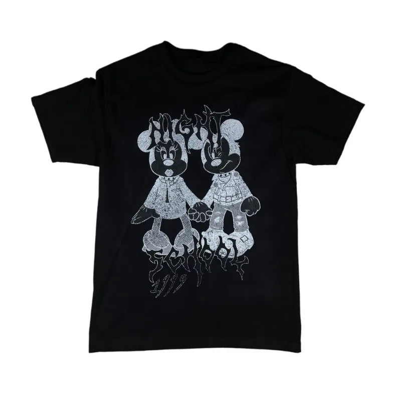 Y2K-Inspired Gothic Graphic Tee with Night School Print for Men and Women — Harajuku Hip Hop Streetwear, Unisex Boxy Fit, Short Sleeve Sweatshirt