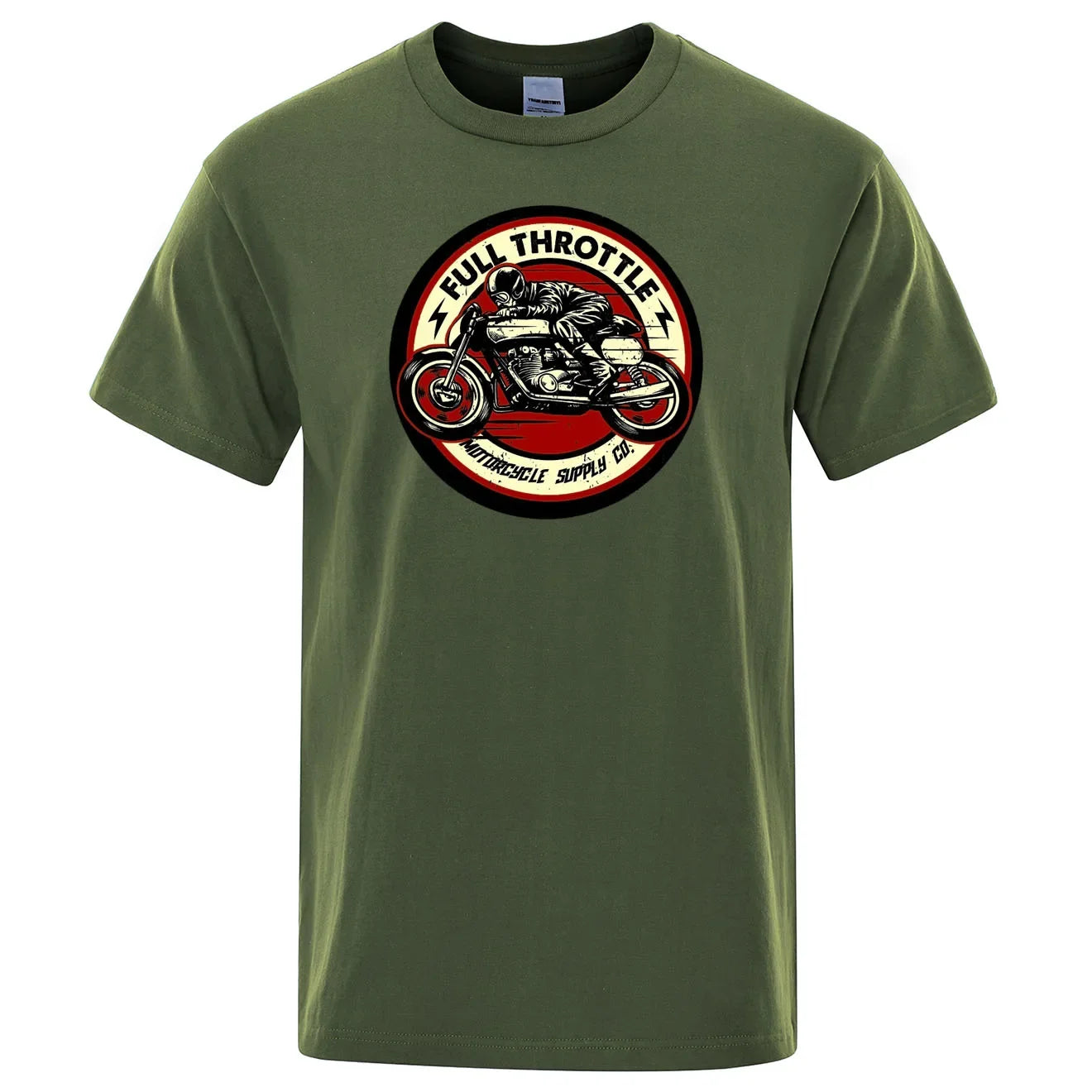 Full Throttle Motorcycle Graphic T-Shirt – Rockabilly Biker Style Cotton Tee for Men, Casual Loose Fit Summer Top