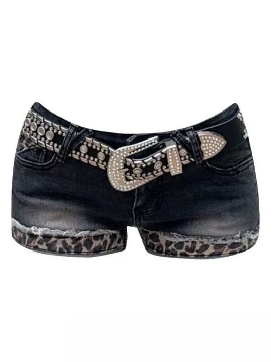 Women's Retro Leopard Print Denim Shorts – Washed Slim Fit Streetwear Y2K Style Summer 2025