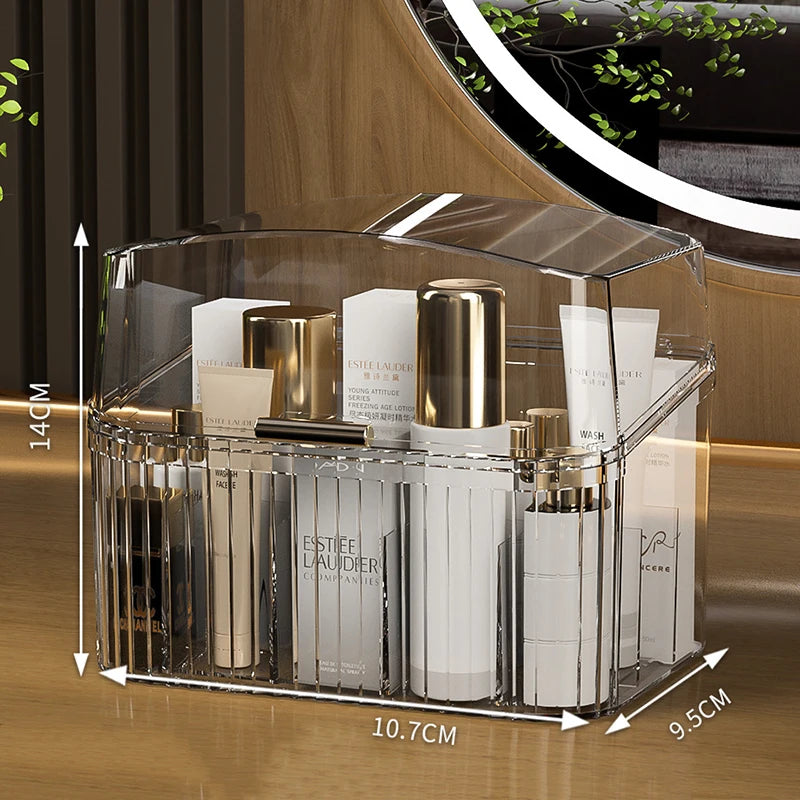 Dustproof Makeup Organizer Box – Lipstick, Brush, Skincare & Palette Storage for Desktop Use