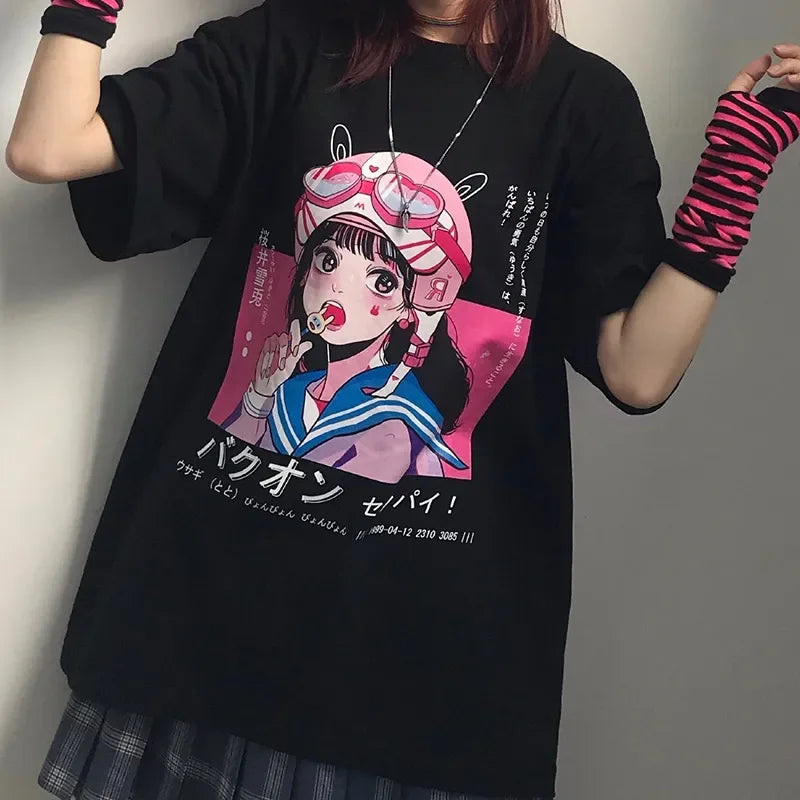 Women's Gothic Harajuku Loose T-Shirt – Aesthetic Dark Grunge Y2K Streetwear Top