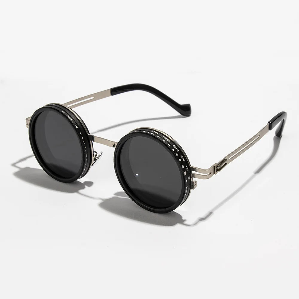 Adjustable Polarized Motorcycle Sunglasses – Round UV400 Punk-Style Eyewear for Men & Women, ND9 Light Dimming Sun Glasses