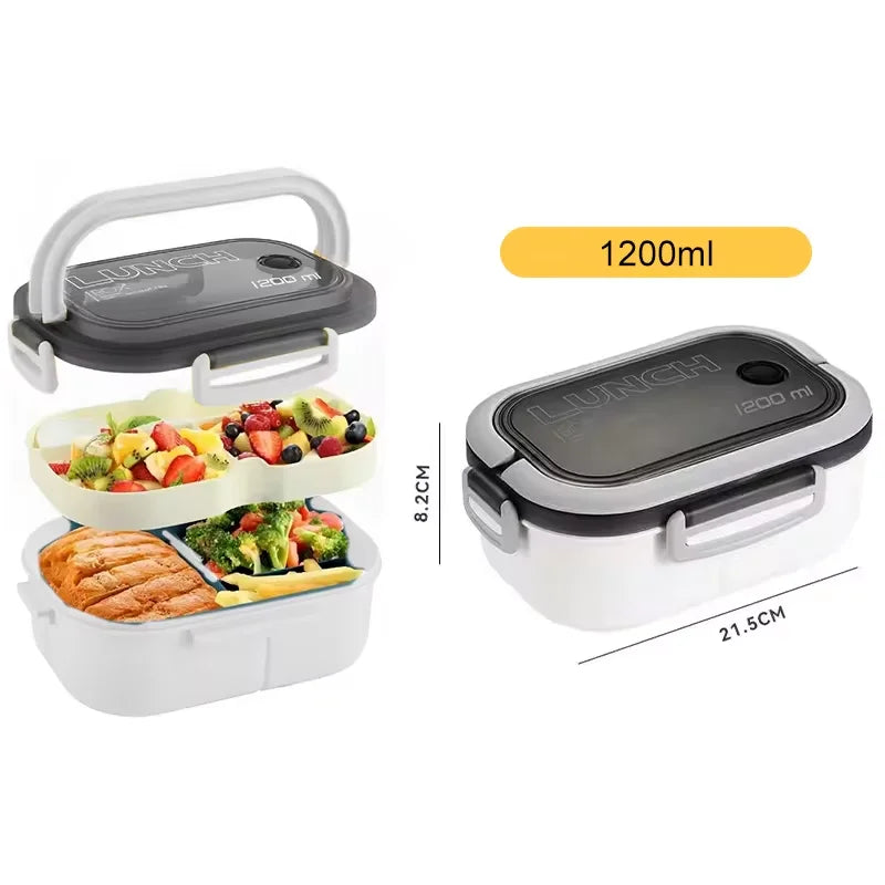1300ML 4-Compartment Bento Lunch Box with Cutlery – Microwave & Dishwasher Safe, Leakproof Food Container for School, Work & Adults