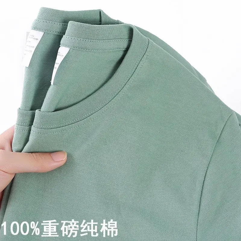 100% Cotton Unisex T-Shirt – Solid Color O-Neck Short Sleeve Tee, Korean Loose Fit (M–4XL)