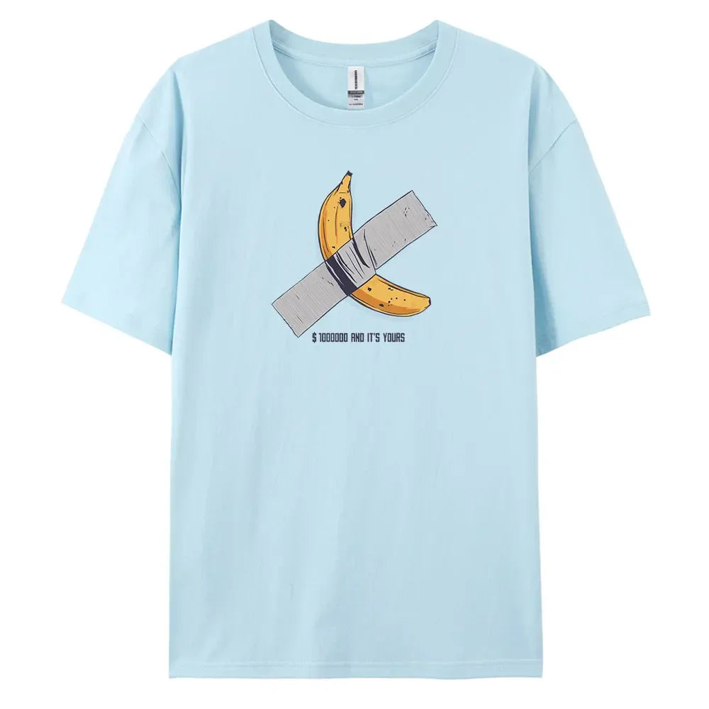 Men's Oversized Casual Banana Print T-Shirt – 100% Cotton Short Sleeve Fashion Tee