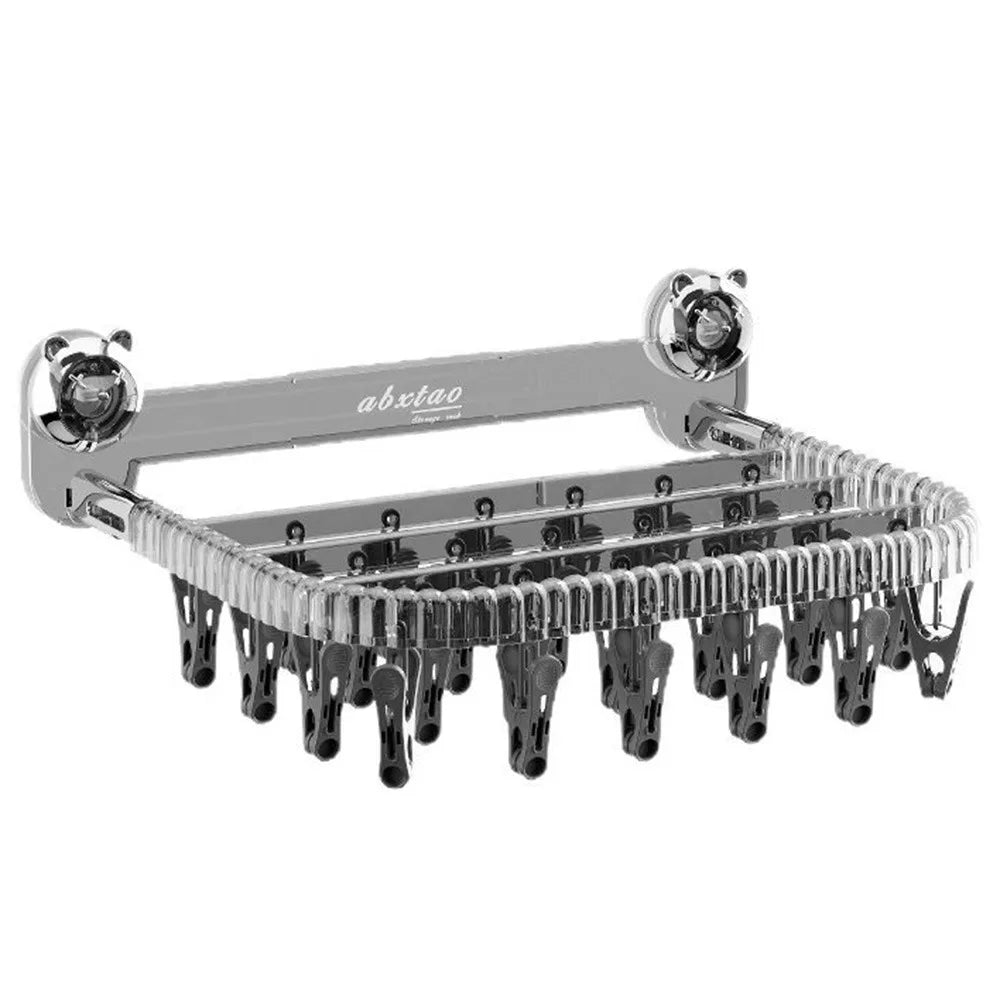 Rotating Suction Cup Folding Drying Rack with 27 Windproof Clips – Wall-Mounted Clothes Hanger for Socks, Towels, Balcony Use