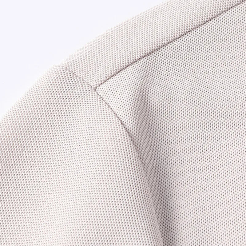 Men’s Slim Fit Half-Zip Polo Shirt – Light Beige Stretch Cotton Casual Top with Classic Collar