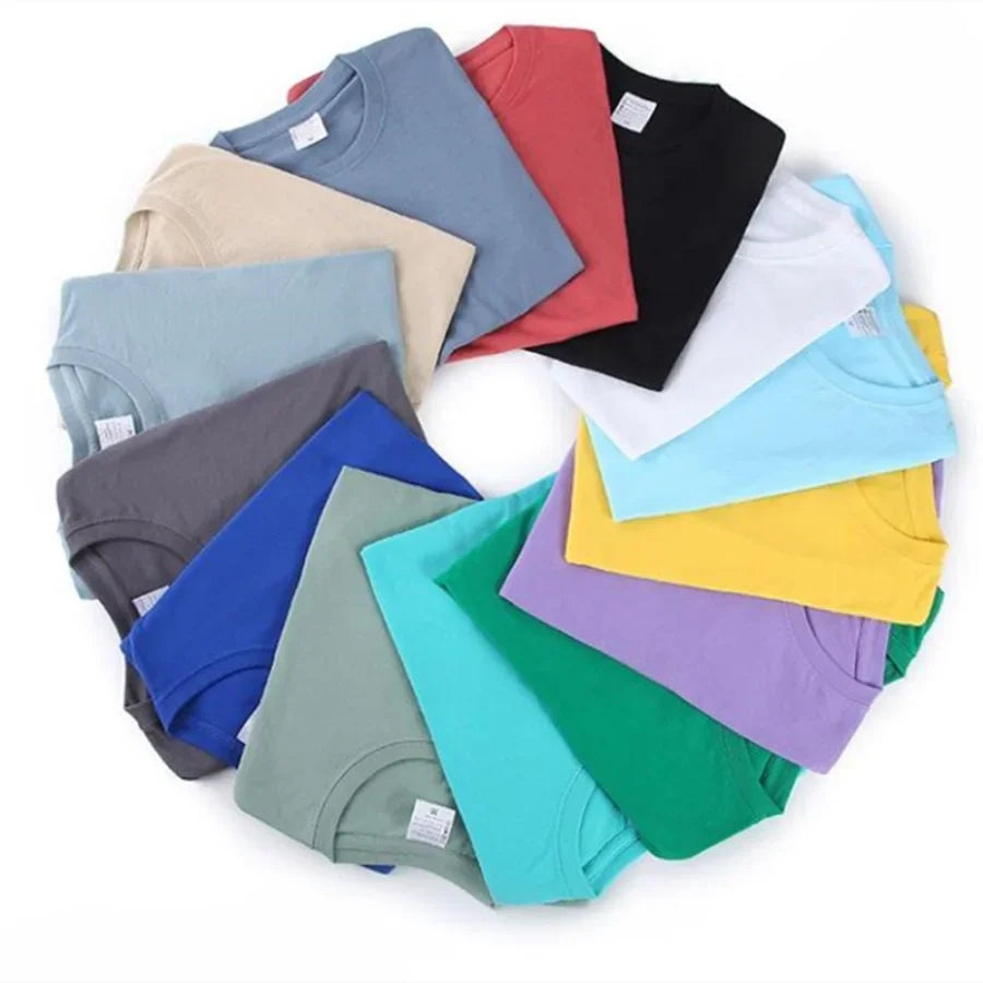 100% Cotton Unisex T-Shirt – Solid Color O-Neck Short Sleeve Tee, Korean Loose Fit (M–4XL)