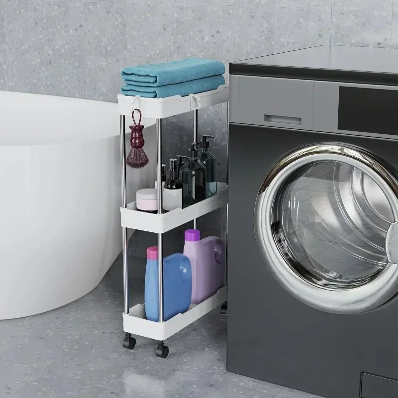 4-Tier Rolling Bathroom Storage Cart with Wheels – Multi-Purpose Corner Organizer Shelf for Home Use