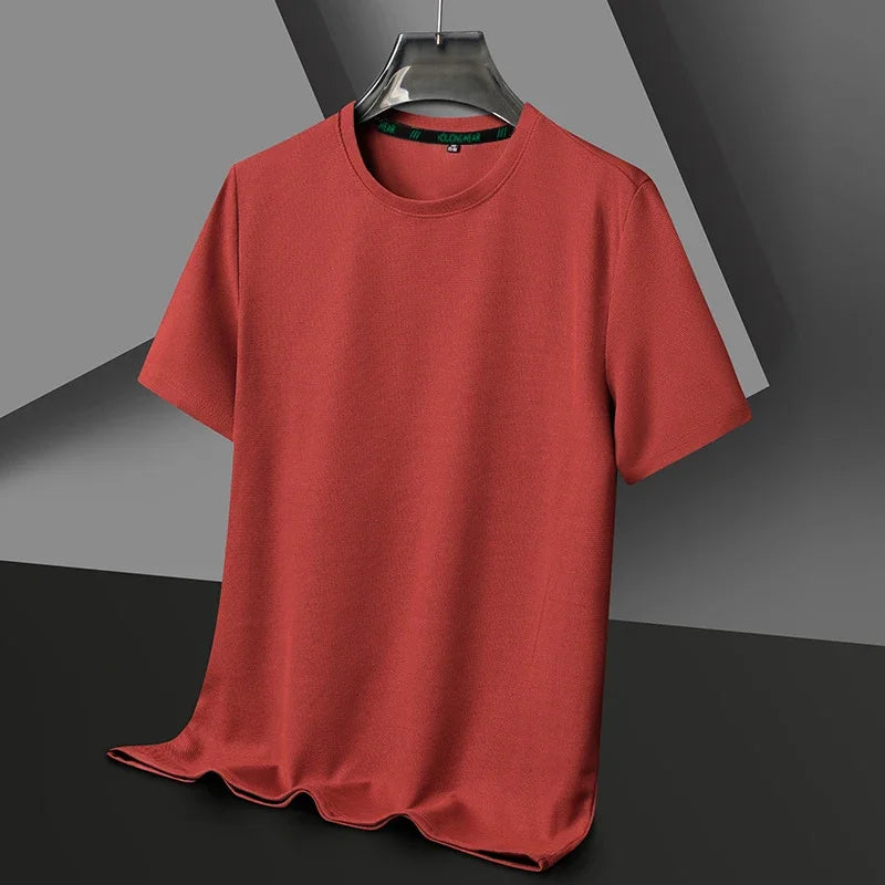Men’s Summer Casual Waffle O-Neck Short Sleeve T-Shirt – Breathable Solid Color Fashion Tee