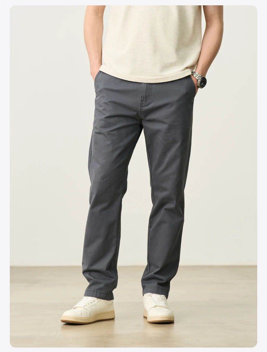 SIMWOOD Men’s Straight-Leg Chino Pants – 2025 Autumn Collection, 320gsm Washed Fabric, Plus Sizes Available