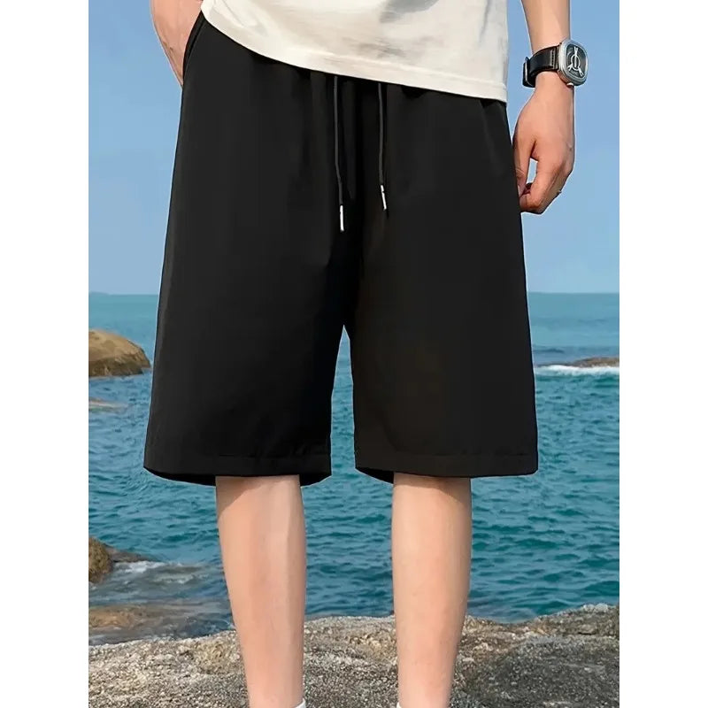 New Summer Solid Color Casual Shorts – Trendy, Loose-Fit Sports & Beachwear for Men
