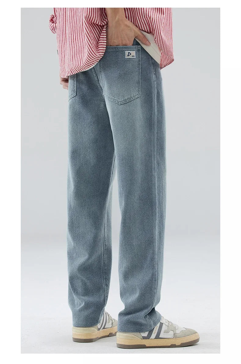 Vintage Men’s Baggy Jeans – Korean Style Starry Sky Fabric, Straight Fit Casual Denim Trousers, High Street Personalized Pants