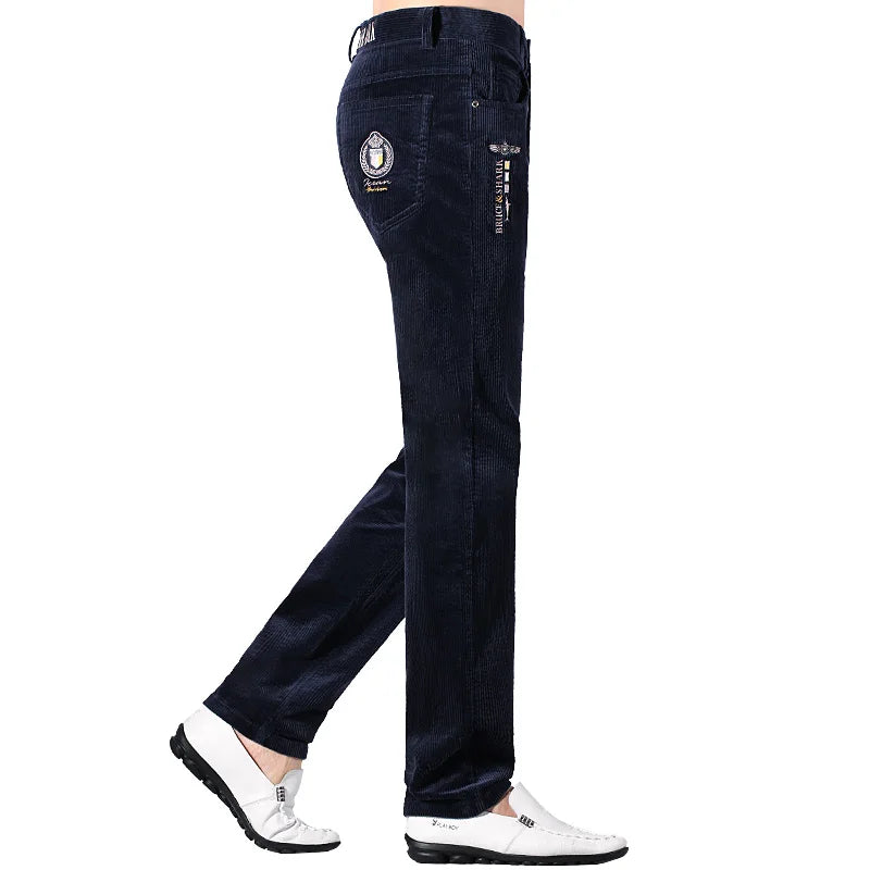 Men’s New Winter Stretch Corduroy Pants by Bruce & Shark – Thickened Cotton Casual Trousers, Loose Fit, Mid-Rise, Fashionable, Available up to Size 40