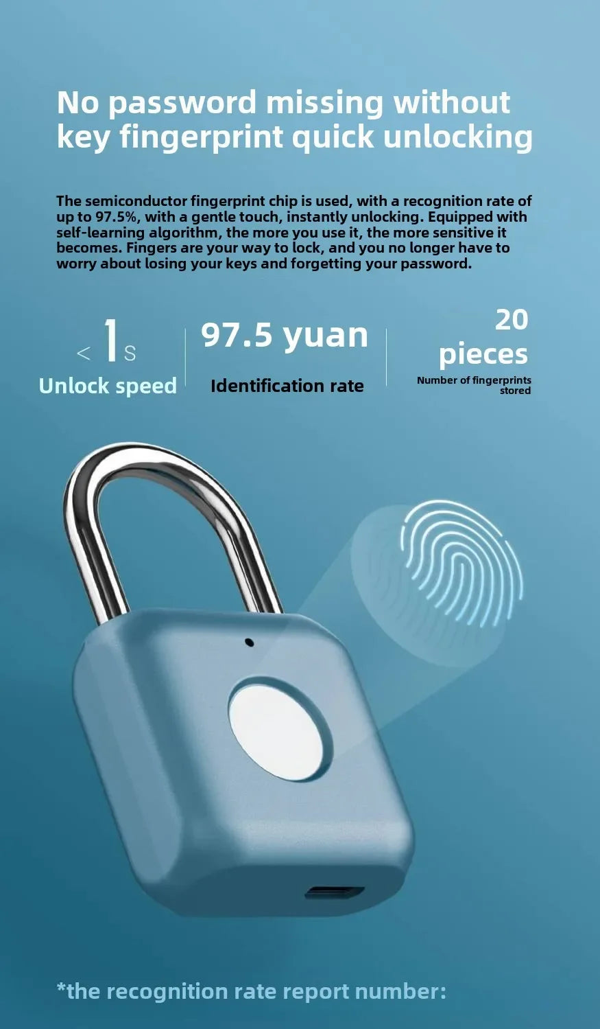 Smart Fingerprint Padlock – Electronic Lock for Luggage, Cabinets, Dorms, and More – Biometric Unlock for Secure Access