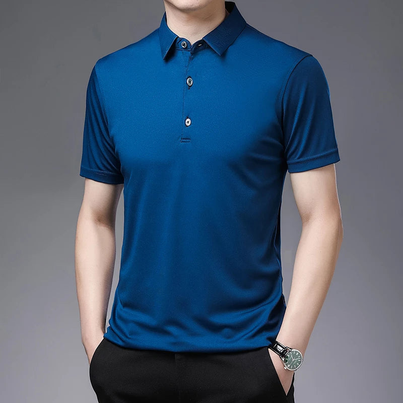 2024 Men's Solid Color Polo Shirt – Summer Casual Business Style, Short Sleeve, Comfortable & Breathable