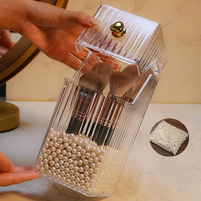 Dustproof Makeup Organizer Box – Lipstick, Brush, Skincare & Palette Storage for Desktop Use