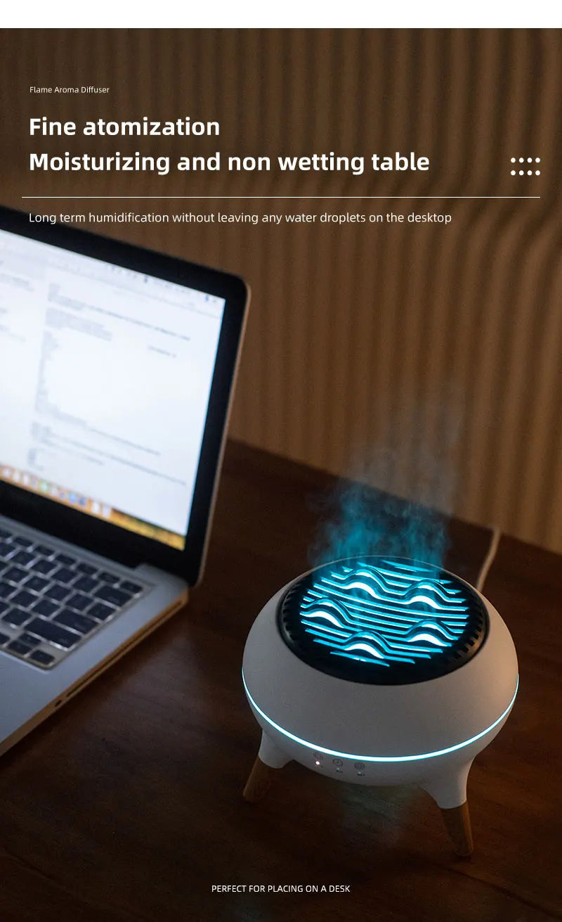 350ML Flame-Effect Jellyfish Aroma Diffuser – Dynamic Essential Oil Air Humidifier with Gradient LED Night Light for Desktop Use