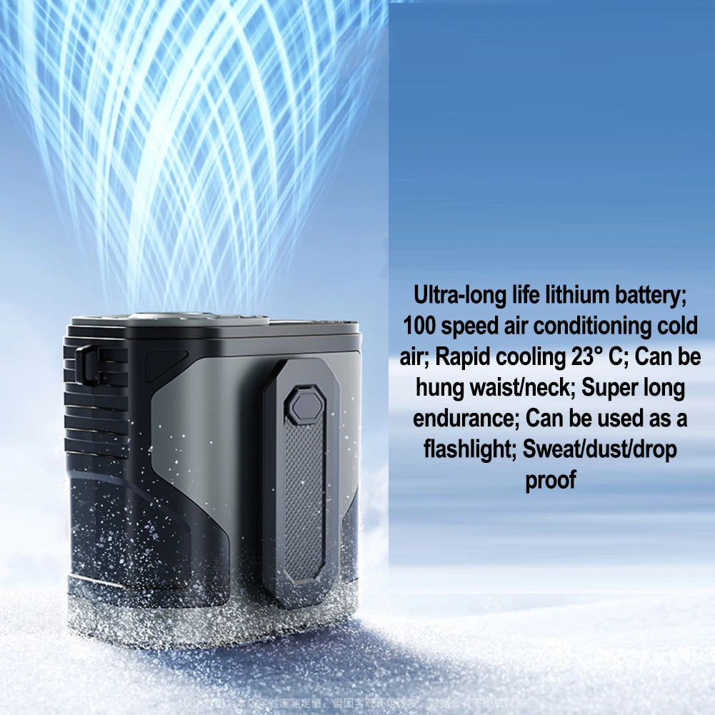 Portable Waist Clip Fan with Adjustable Speeds & LED Light – Hands-Free Cooling for Outdoor Activities