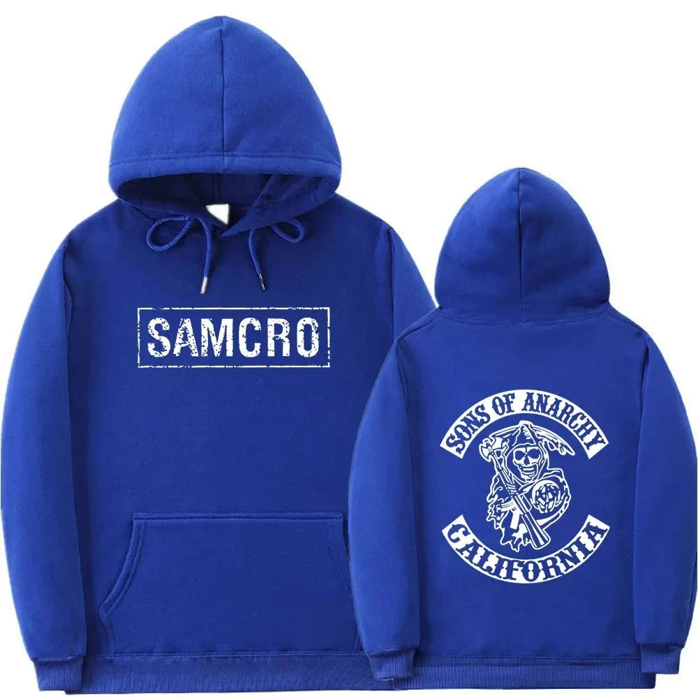 Sons of Anarchy SAMCRO Double-Sided Graphic Hoodie – Unisex Cotton Fleece Pullover Sweatshirt | Streetwear Motorcycle Club Inspired