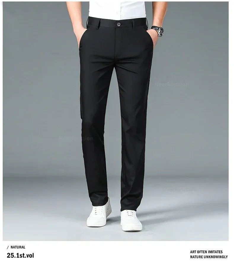 Men's Summer Bamboo Fiber Slim Fit Business Trousers – Breathable, Stylish Formal Long Pants for Casual or Office Wear
