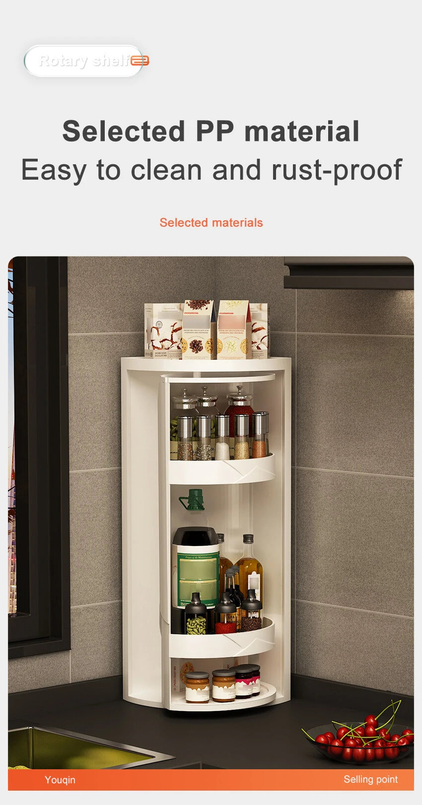 Adjustable Rotating Kitchen Shelf – Multi-Layer Spice Rack & Bottle Organizer for Corner Storage