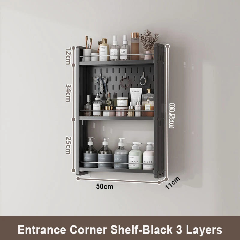 Wall-Mounted Bathroom Corner Shelf – Perforated Organizer Rack for Shampoo, Toothbrush, and Toiletries