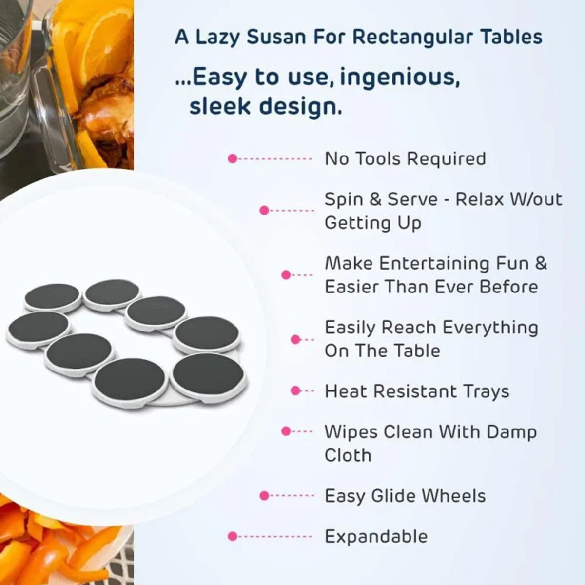 360° Rotating Kitchen & Dining Table Turntable – Heat-Resistant Lazy Susan for Rectangular Tables & Countertops